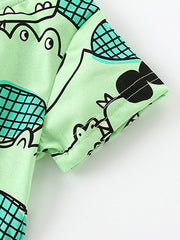 Summer Baby Kids Unisex Alligator Animals Cartoon Pattern Short Sleeves T-Shirt And Shorts Casual Clothing Set