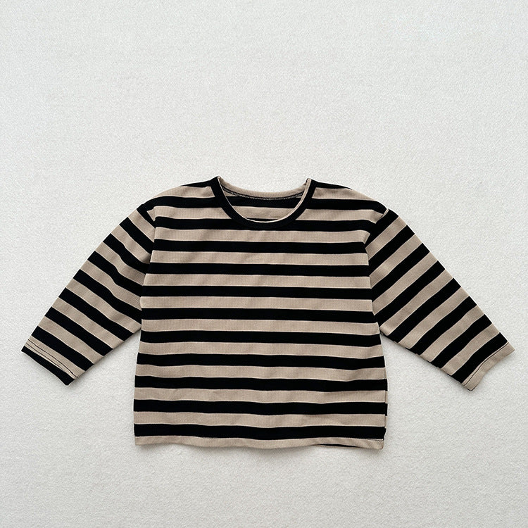 Spring Baby Kids Vintage Striped Crew Neck Long Sleeve Shirt