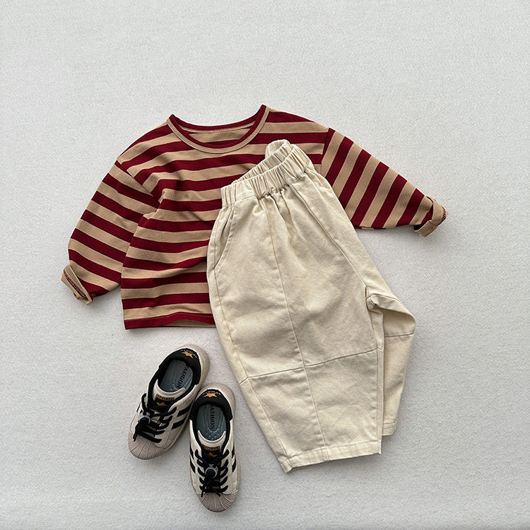 Spring Children Korean Style Casual Trousers For Boys And Girls, Mountain Style Cross-Cut Seam Radish Pants