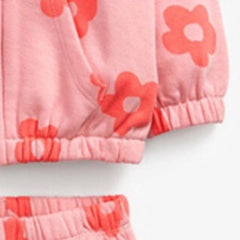 Baby Girl All Over Flower Graphic Zipper Hoodie Coat & Trousers Sets