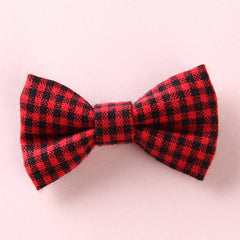 Girls Plaid Pattern Bow Tie Hair Fabric 2 pc. Clips Handmade Accessory