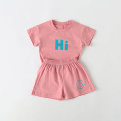 Baby Smiley & Slogan Print Tops Combo Shorts Sets