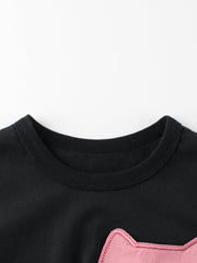 Cat Face Cartoon Pattern Girls T-Shirt In European And American Style For Summer