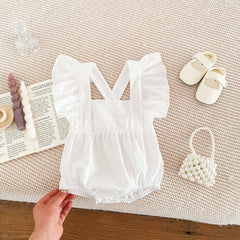 Summer Baby Girls Solid Color Square Neck Onesie