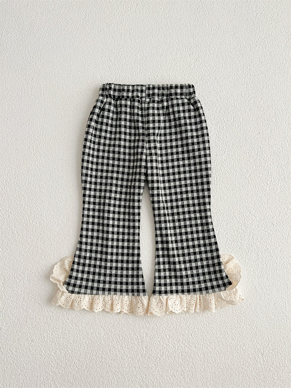 Arrival Autumn Baby Kids Girls Cheap Plaid Trousers Pants with Lace Trim