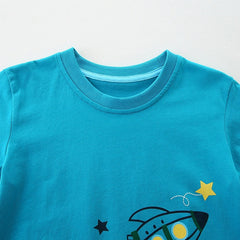 Summer Boys’ Rocket and Stars Cartoon Pattern T-shirt in European and American Style