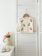 Autumn Arrival Baby Kids Girls Comfortable Flowers Embroiedery Pattern Knitted Long Sleeves Cardigan