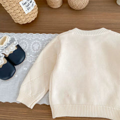 Spring and Autumn Kids Girls Argyle Pattern Long Sleeves Cardigan and Pants Clothing Set