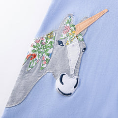 Summer Arrival Unicorn Cartoon Pattern Short Sleeves Dress for Stylish Girls