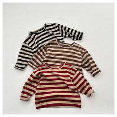 Spring Baby Kids Vintage Striped Crew Neck Long Sleeve Shirt