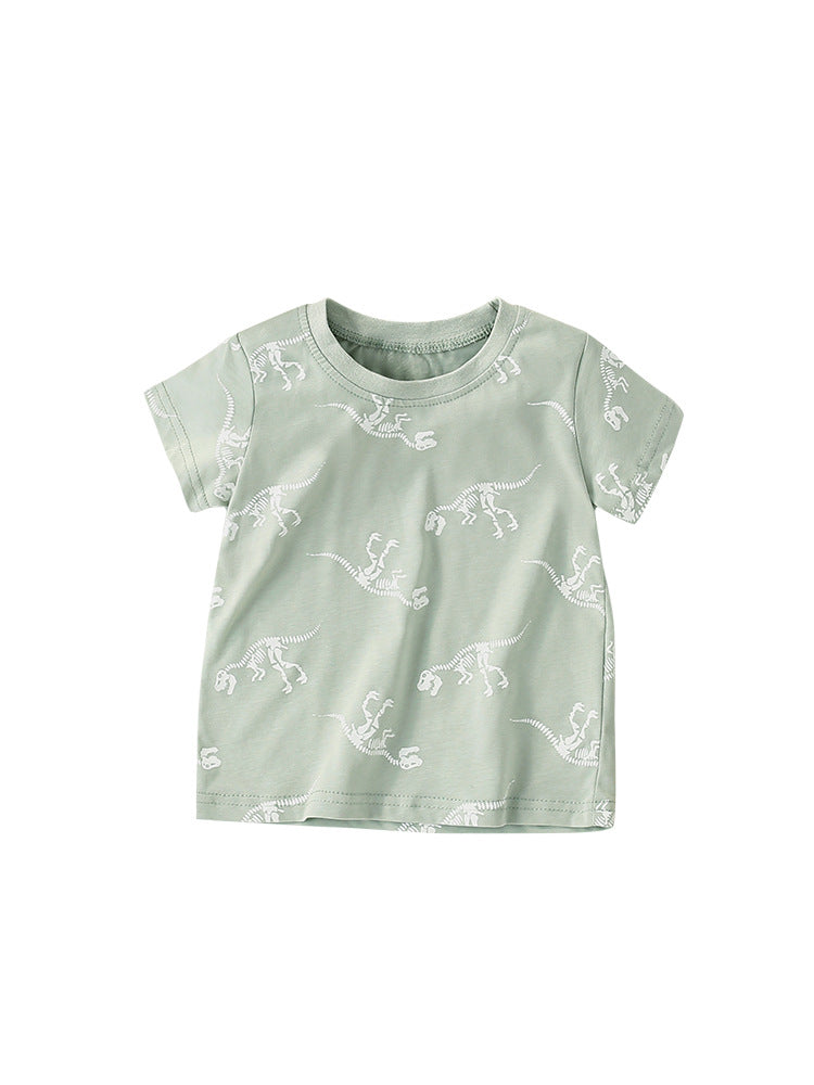 Boys’ Bony Dinosaur Cartoon Pattern Short Sleeves T-Shirt In European And American Style For Summer
