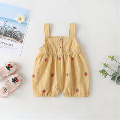 Baby Girl Plaid Graphic Strawberries Embroidery Snap Button Jumpsuit & Solid Tee Sets