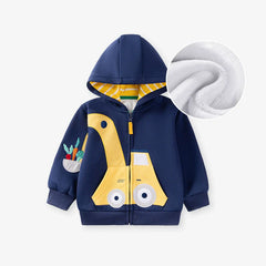 Winter and Autumn Boys Cartoon Pattern Long Sleeves Zip-up Hooded Coat