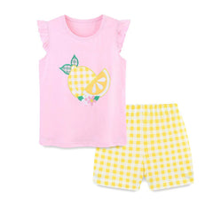Summer Baby Kids Cute Lemon Pattern Vest and Plaid Shorts Clothing Set for Girls