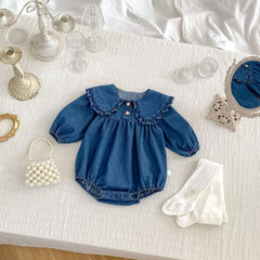 Spring Baby Girls Blue Denim Long-sleeved Onesies or Dress