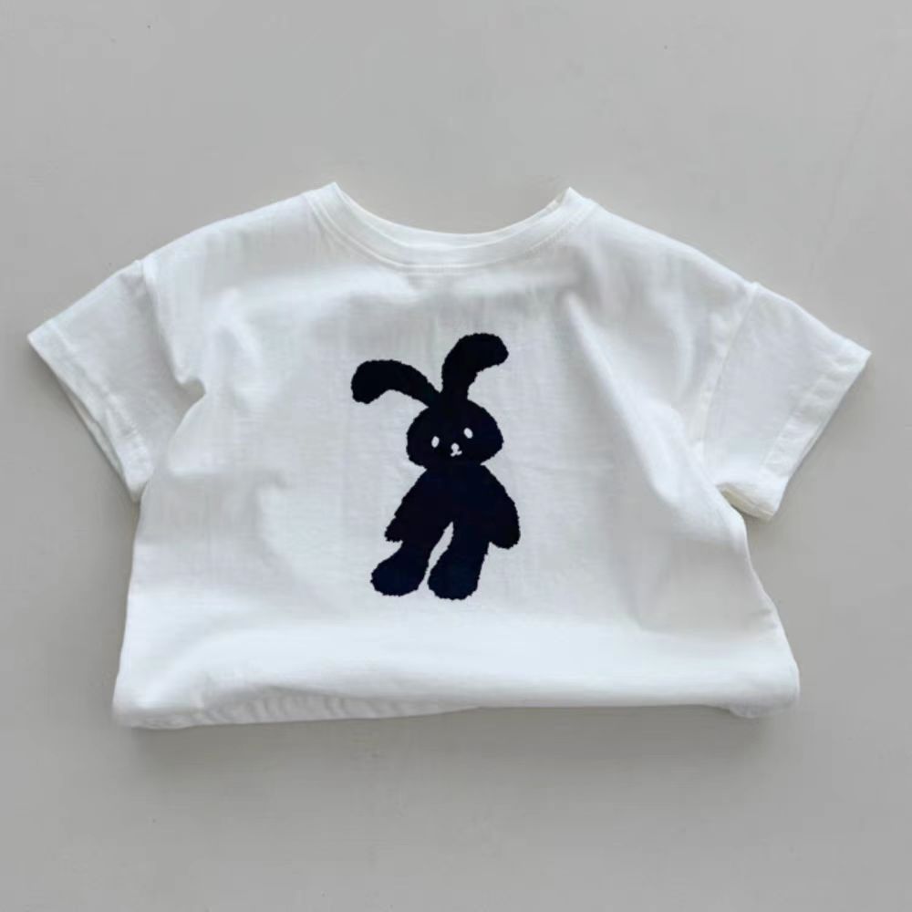 Summer Arrival Kids Crew Neck Short Sleeves Thin Rabbit Print Top T-Shirt