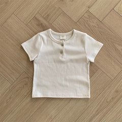 Summer Arrival Kids Unisex Crew Neck Short Sleeves Thin Solid Color Elastic Top Base T-Shirt