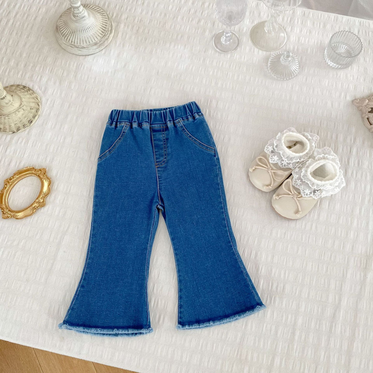 Autumn Arrival Modern Casual Baby Kids Girls Blue Denim Flared Jeans