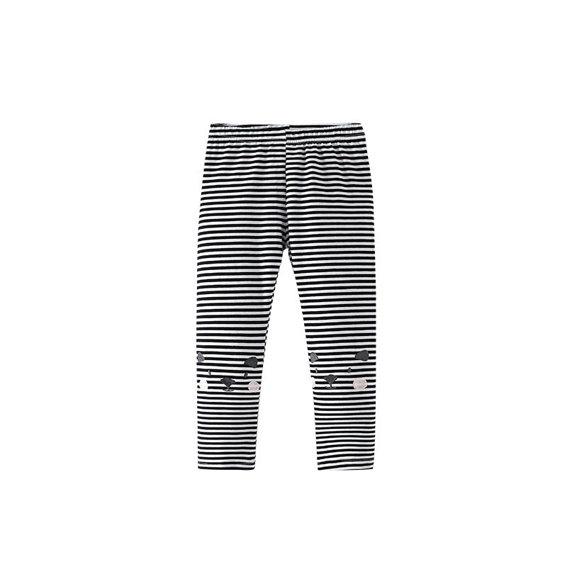 Autumn Arrival Baby Kids Girls Cartoon and Striped Pattern Casual Pants