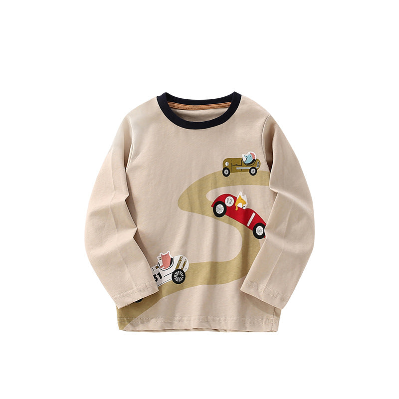 Autumn and Spring Arrival Animals Cartoon Pattern Long Sleeves Top for Stylish Boys