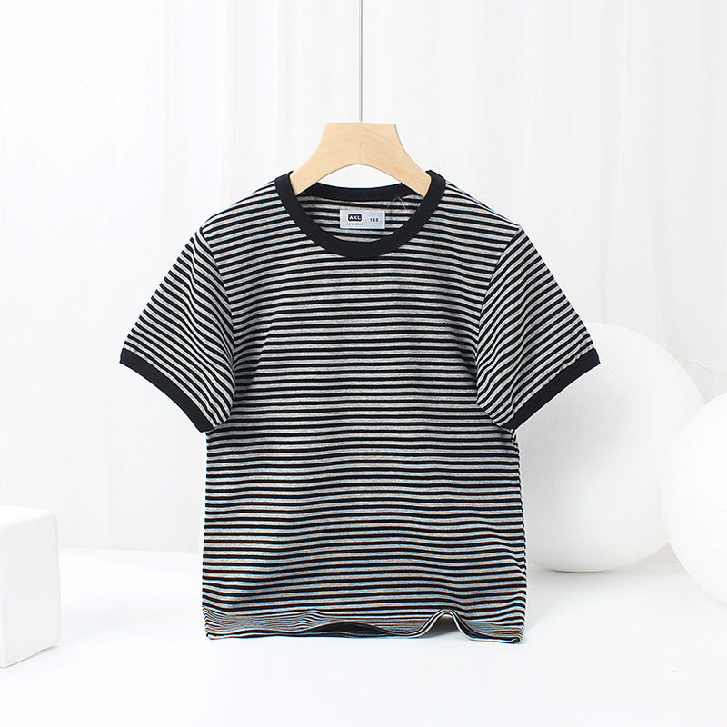 Baby Striped Pattern Crewneck Short Sleeve Cotton T-Shirt