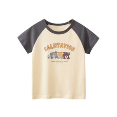 Boys Animal And Letters Print Color Patchwork T-Shirt In European And American Style