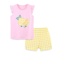 Summer Baby Kids Cute Lemon Pattern Vest and Plaid Shorts Clothing Set for Girls