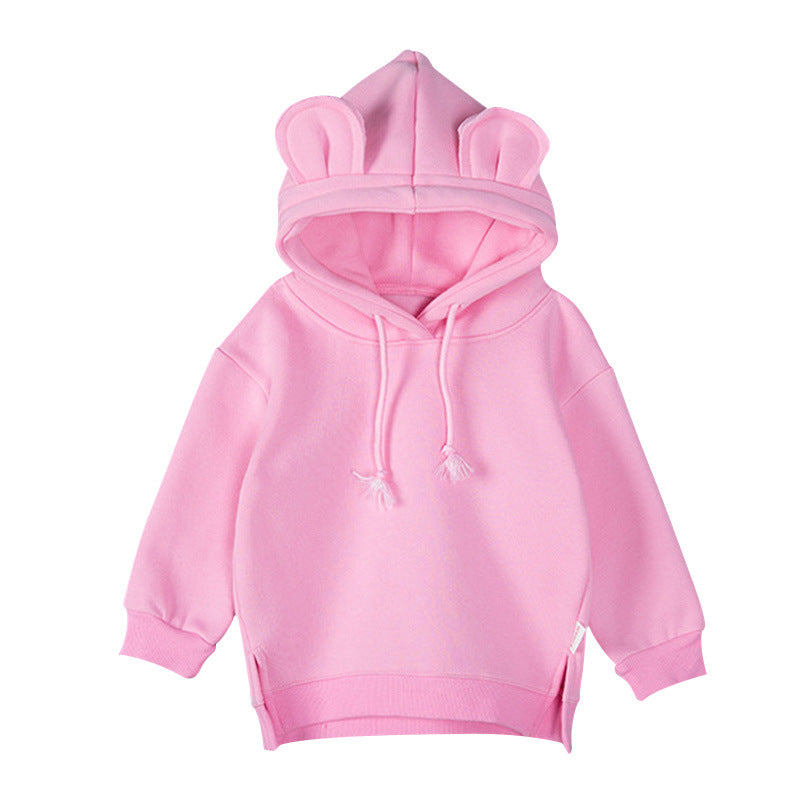 Baby Solid Color Animal Ear Patch Design Autumn Hoodie