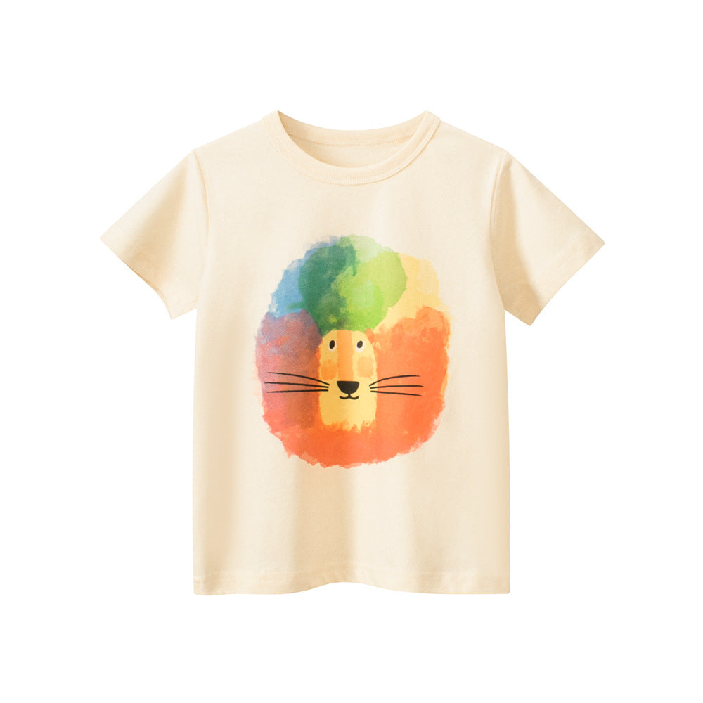 Boys Cartoon Colorful Lion Pattern T-Shirt In European And American Style
