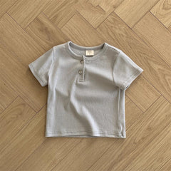 Summer Arrival Kids Unisex Crew Neck Short Sleeves Thin Solid Color Elastic Top Base T-Shirt