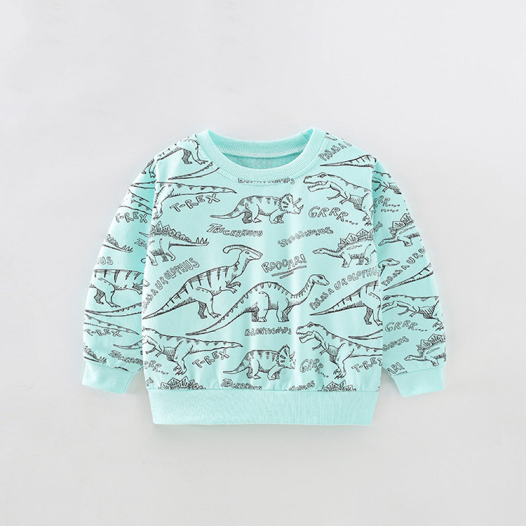 Baby Boy All Over Dinosaur Print Pattern Long Sleeve Casual Hoodie