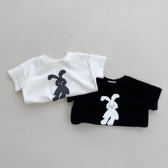 Summer Arrival Kids Crew Neck Short Sleeves Thin Rabbit Print Top T-Shirt