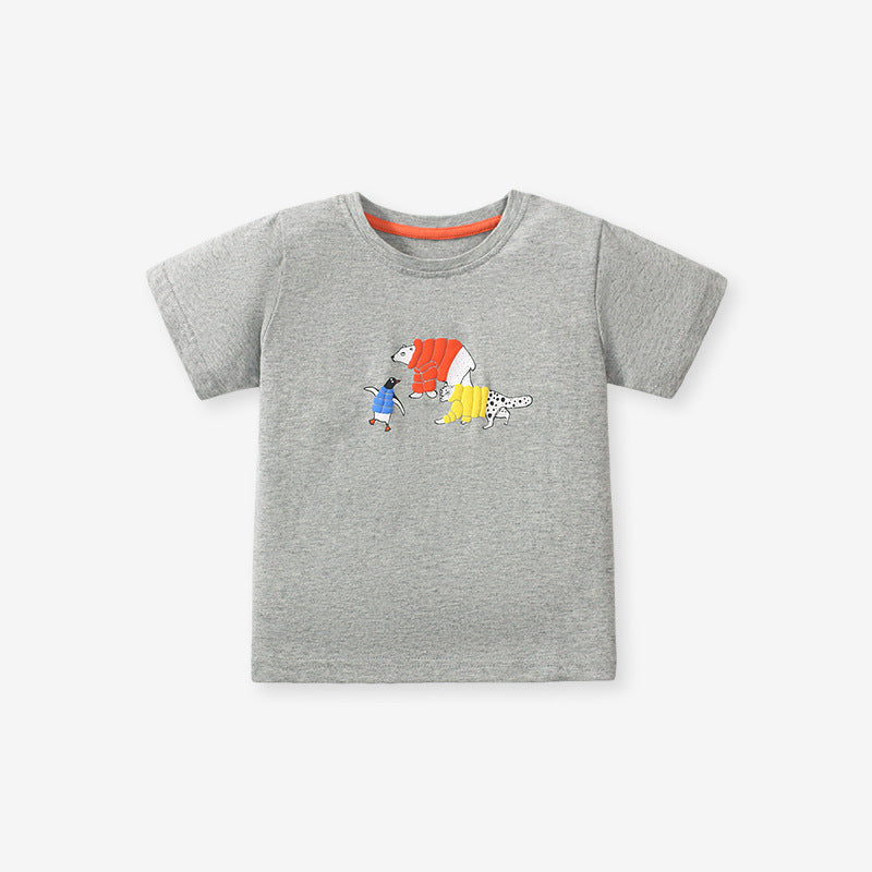 Kids Polar Animals Cartoon Print T-Shirt In European And American Style For Summer