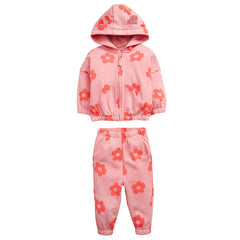 Baby Girl All Over Flower Graphic Zipper Hoodie Coat & Trousers Sets