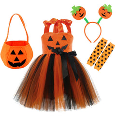 Arrival Girls’ Halloween Pumpkin Pattern Dress – Princess Cosplay Costume Set Party, and Stage Performance