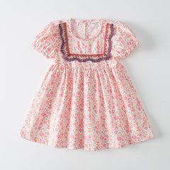 Baby Girl Solid Color Embroidered Design Doll-Neck Dress