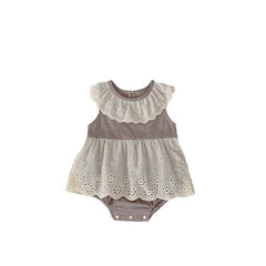 Summer Design Baby Girls Flowers Hollow Out Pattern Sleeveless Patchwork Onesies