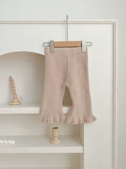 Spring Baby Girls Elastic Flared Knit Floral Lace Pants