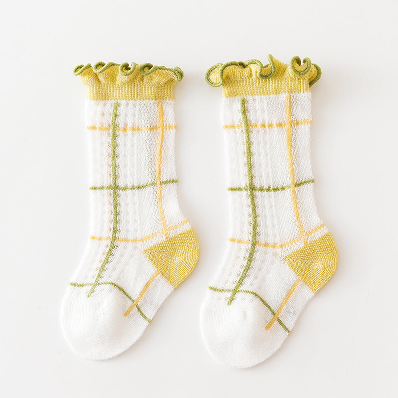 Baby Girl Floral Print Pattern Mesh Breathable High Tube Socks