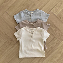 Summer Arrival Kids Unisex Crew Neck Short Sleeves Thin Solid Color Elastic Top Base T-Shirt