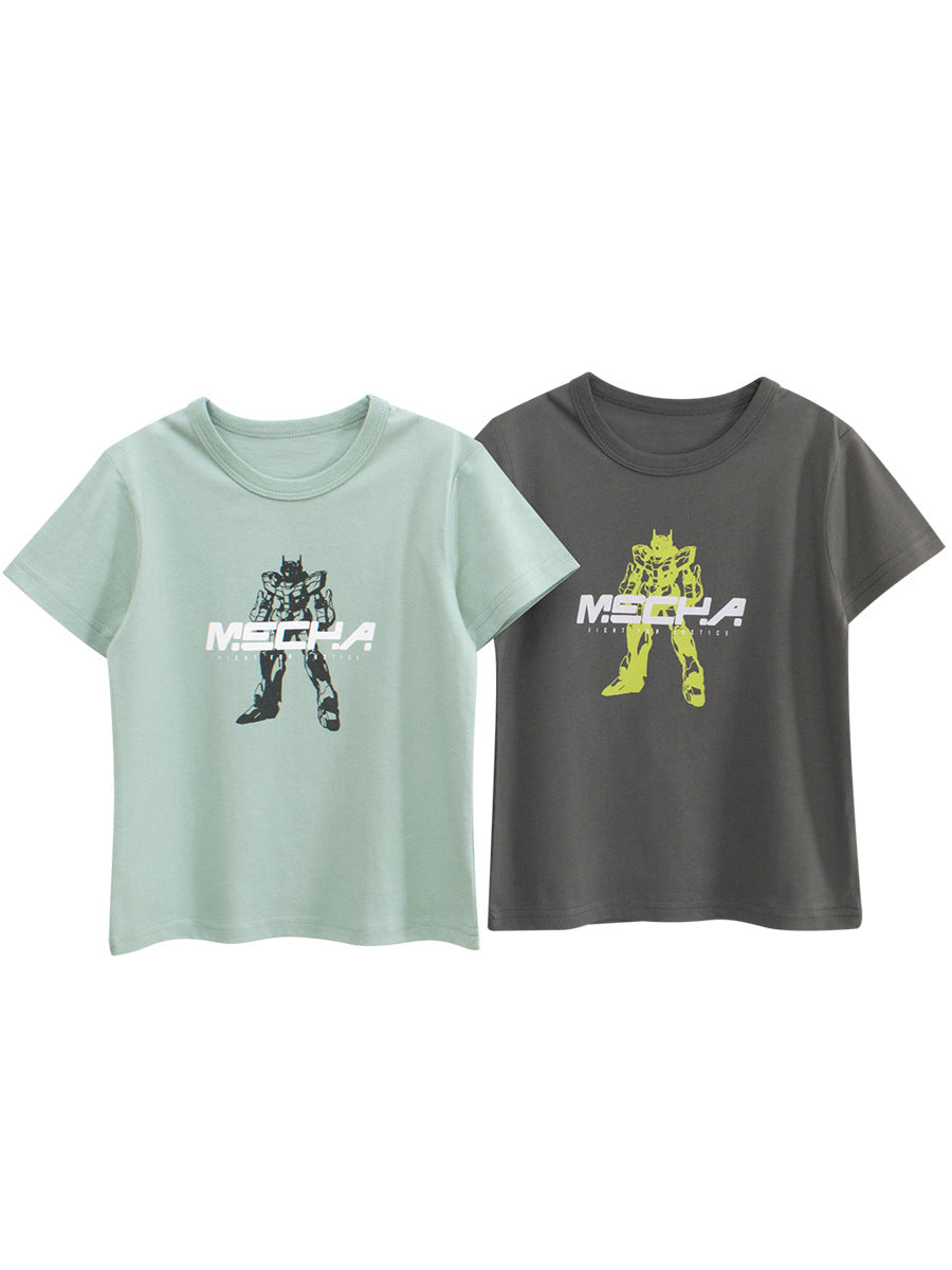 Boys’ Transformer Cartoon and Letters Print T-shirt in European and American Style