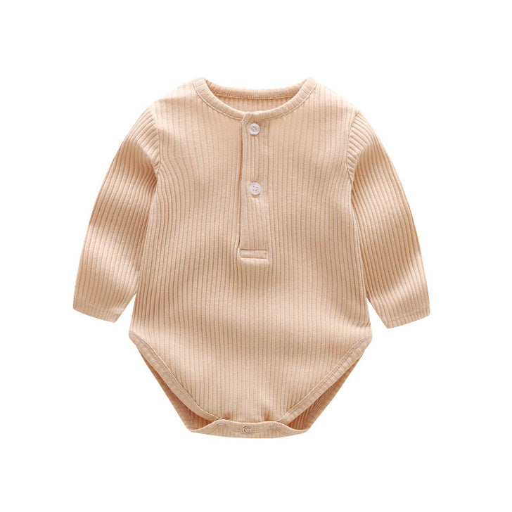 Baby Solid Color Ruffle & Buttoned Design Long-Sleeved O-Neck Onesies