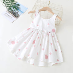 Baby Girls Polka Dot Pattern Sleeveless Round Collar Dress With Bow Decoration